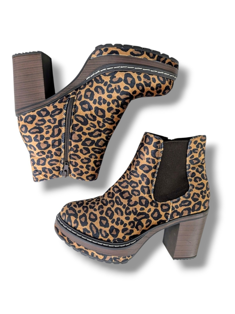 Pierre Dumas "Sonata" Leopard Print Platform Ankle Booties, Size 7.5